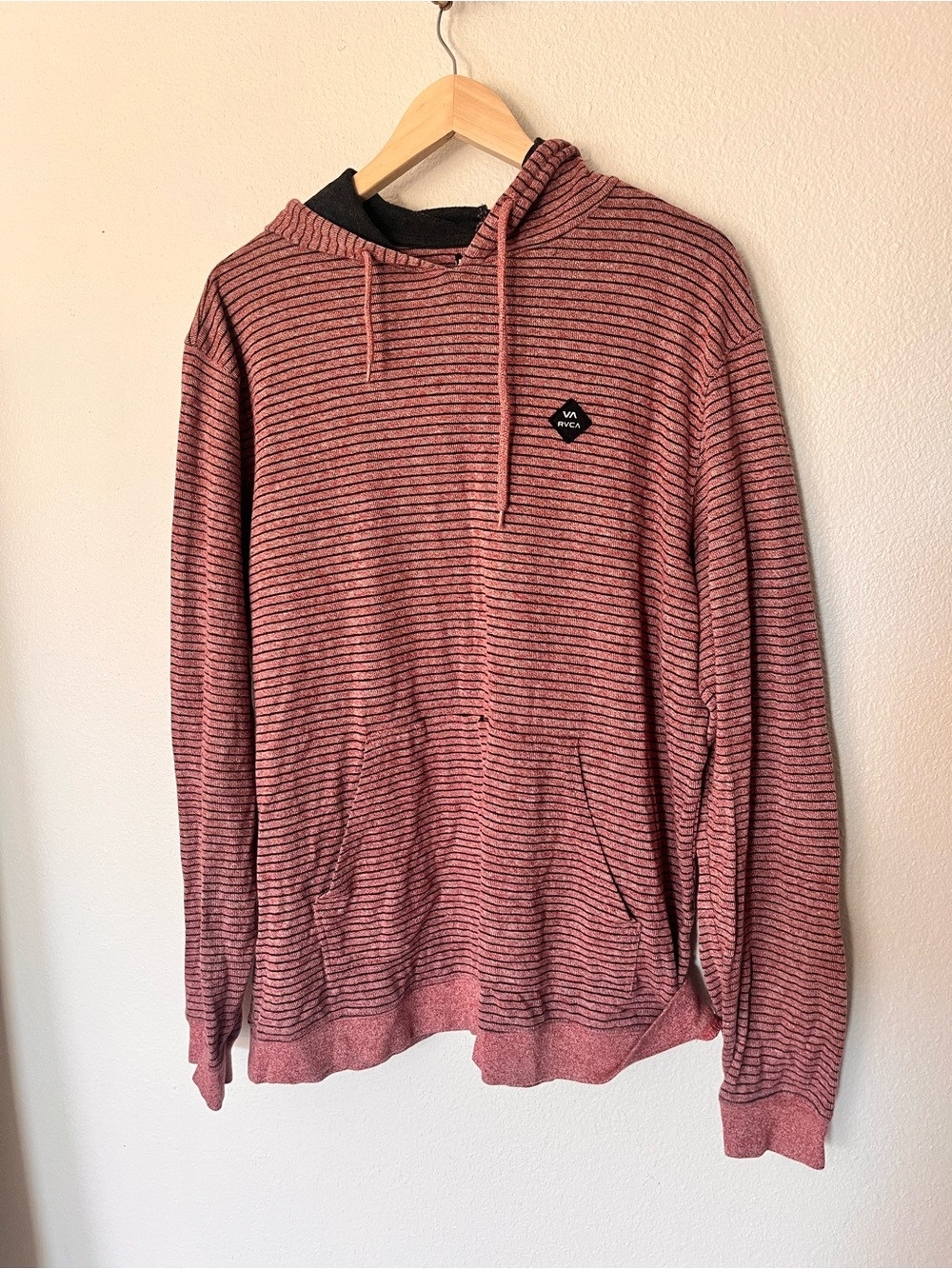RVCA Men's Striped Maroon & Black Hooded Sweatshirt